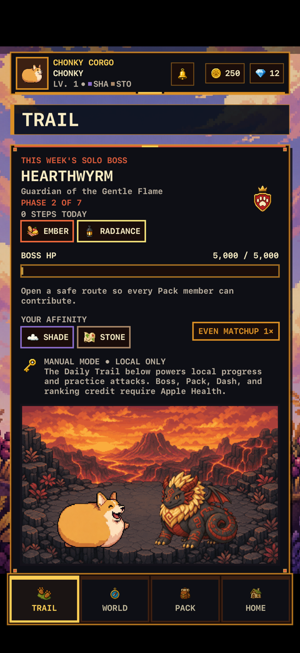 The Trail tab with the weekly solo boss Hearthwyrm